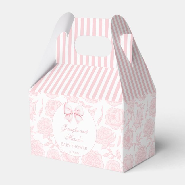 Cute pastel pink bow ribbon baby girl shower favor box (Front Side)