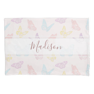 Cute Pastel Pink Butterfly Pattern with Girls Name Pillowcase