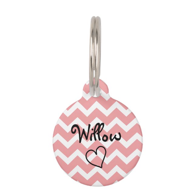 Cute Pastel Pink Chevron Personalized Pet Tag (Front)