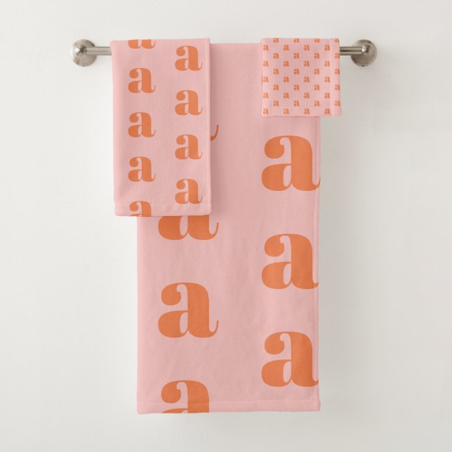 Cute Pastel Pink Coral Monogram Pattern Bath Towel Set (Insitu)