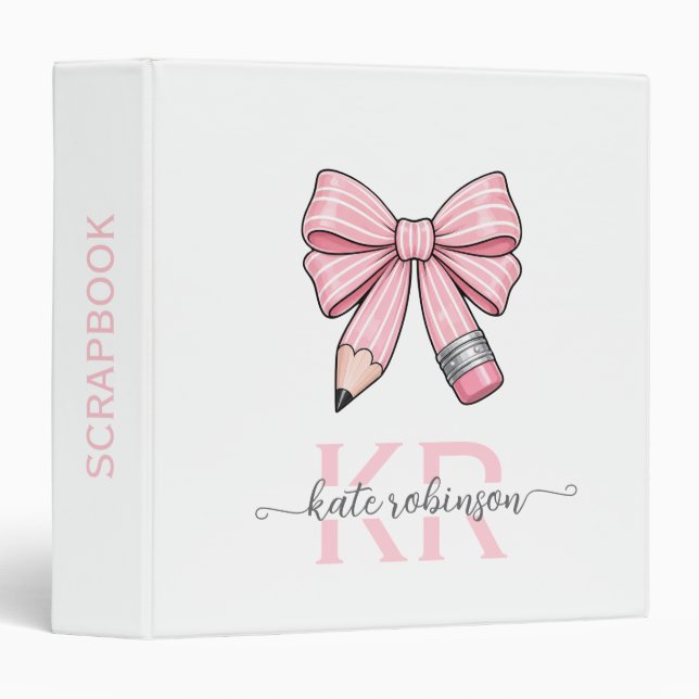 Cute Pastel Pink Cute School Pencil Bow  Binder (Front/Spine)