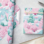 Cute Pastel Pink Enchanted Forest Christmas Wrapping Paper<br><div class="desc">Immerse your gifts in the magic of the season with our Cute Pastel Pink Enchanted Forest Christmas Wrapping Paper. This charming design showcases a solitary tiny house nestled in a snow-kissed landscape, surrounded by whimsical pastel pink and green Christmas trees. Each fold of this paper reveals a serene and captivating...</div>