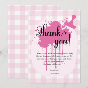 Cute Pastel Pink Gingham Baby Shower Thank You Card