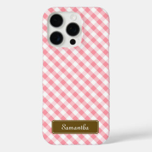Cute Pastel Pink Gingham Pattern iPhone 16 Pro Case