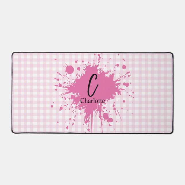 Cute Pastel Pink Gingham Pattern Desk Mat (Front)