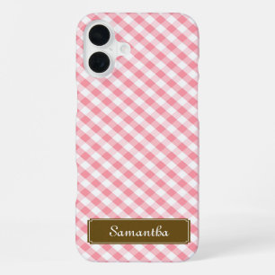 Cute Pastel Pink Gingham Pattern iPhone 16 Plus Case