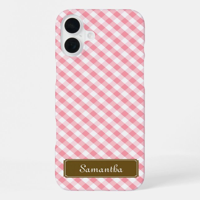 Cute Pastel Pink Gingham Pattern iPhone Case (Back)