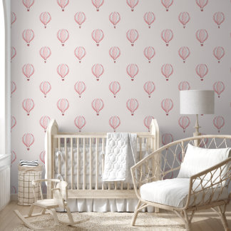 Cute Pastel Pink Hot Air Balloon Baby Girl Nursery Wallpaper