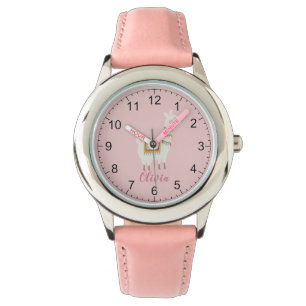Cute Pastel Pink Llama Custom Name Kids Watch