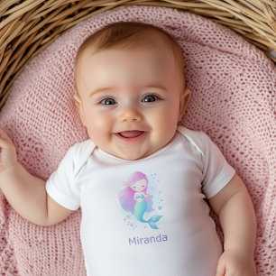 Cute Pastel Pink Mermaid Fantasy Illustration Baby Bodysuit
