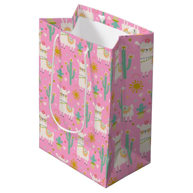 Cute Pastel Pink  Party Llama Kids Gift  Medium Gift Bag (Front Angled)