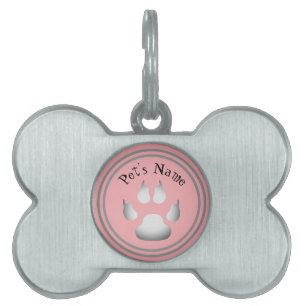 Cute Pastel Pink Paw Print Bone Shape Personalized Pet ID Tag