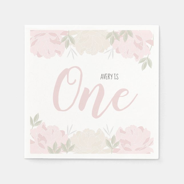 Cute Pastel Pink Peonies Baby's 1st Birthday Napkin (Front)