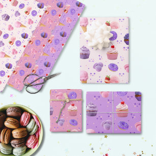 Cute Pastel Pink Purple Cupcake Doughnut Pattern   Wrapping Paper Sheet