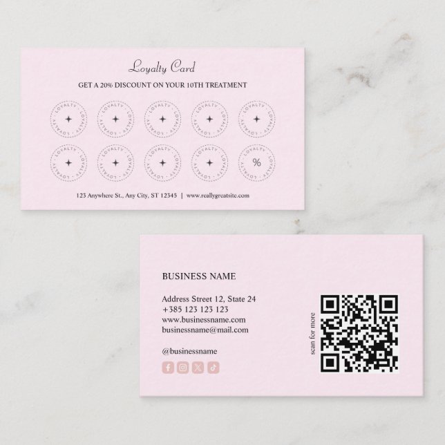Cute Pastel Pink QR Code Loyalty Card (Front/Back)