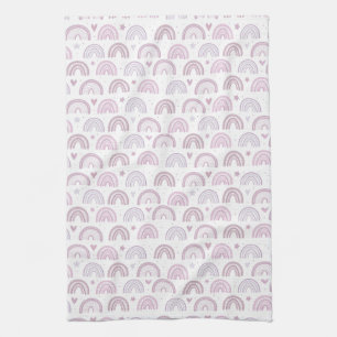 Cute Pastel Pink Rainbows Hearts & Stars pattern Kitchen Towel