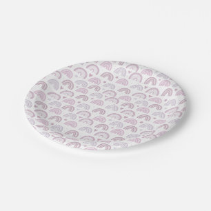 Cute Pastel Pink Rainbows Hearts & Stars pattern Paper Plate