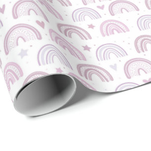 Cute Pastel Pink Rainbows Hearts & Stars pattern Wrapping Paper