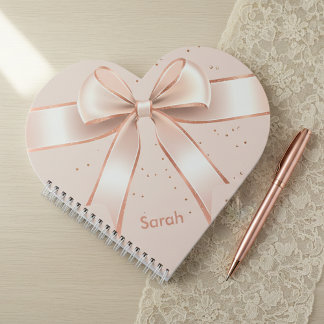 Cute pastel pink satin bow personalized heart  notebook