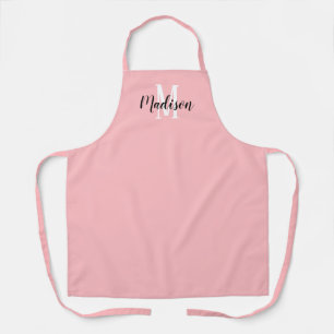 Cute Pastel Pink Script Monogram Personalized Apron