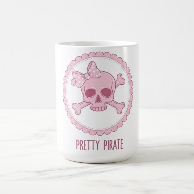 Cute Pastel Pink Skull with Bow and Crossbones Des Coffee Mug (Center)