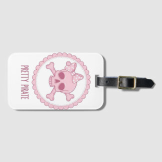 Cute Pastel Pink Skull with Bow and Crossbones Des Luggage Tag