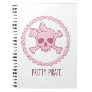 Cute Pastel Pink Skull with Bow and Crossbones Des Notebook