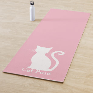 Cute Pastel Pink Sleek Black Cat Silhouette Yoga Mat