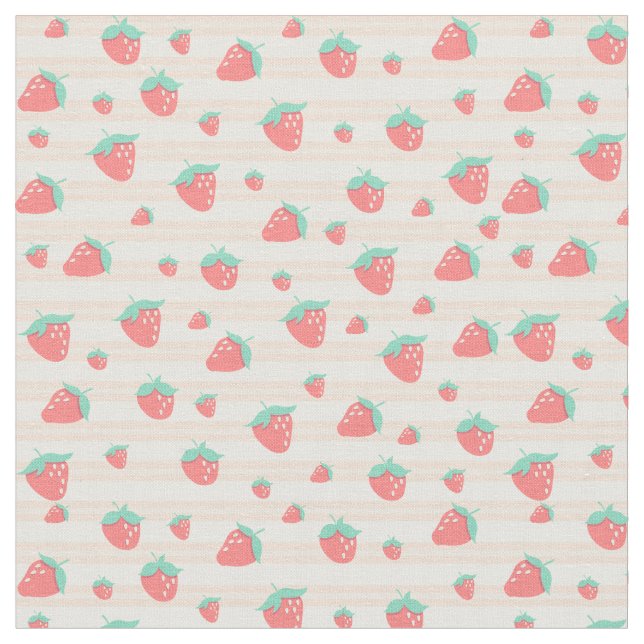 Cute Pastel Pink Strawberries and Cream Pattern Fabric (Close Up)