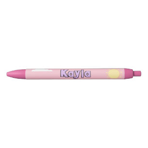 Cute Pastel Pink Sun Clouds School Student Black Ink Pen