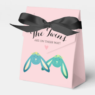 Cute Pastel Pink Twin Bunnies Baby Shower Party Favor Box