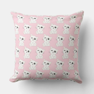 CUTE PASTEL PINK & WHITE KITTENS & PAWS THROW PILLOW