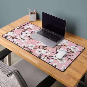 Cute Pastel Pink White Sakura Tree Branch Asian Desk Mat