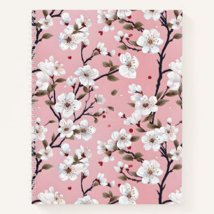 Cute Pastel Pink White Sakura Tree Branch Asian Notebook