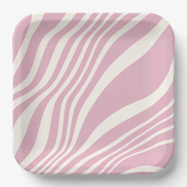 Cute Pastel Pink White Zebra Print Stripes Pattern Paper Plate (Front)
