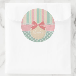 Cute Pastel Polka Dot & Stripes Design Classic Round Sticker