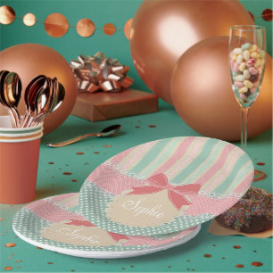 Cute Pastel Polka Dot & Stripes Design Paper Plate
