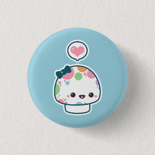 Cute Pastel Polka Dotted Mushroom 1 Inch Round Button