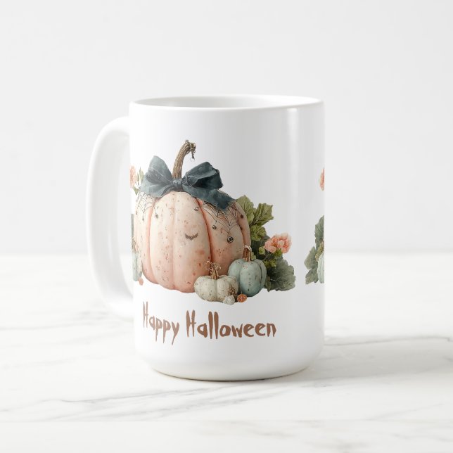 Cute Pastel Pumpkin Happy Halloween Coffee Mug (Front Left)