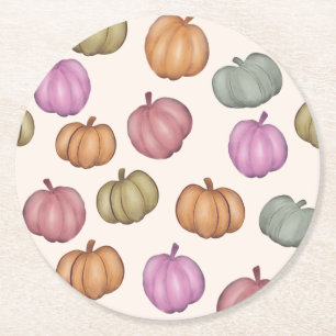Cute Pastel Pumpkin Pastel Pattern Party Round Paper Coaster