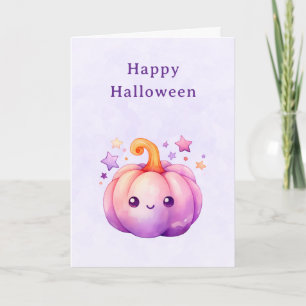 Cute Pastel Pumpkin with Stars Halloween Holiday Card