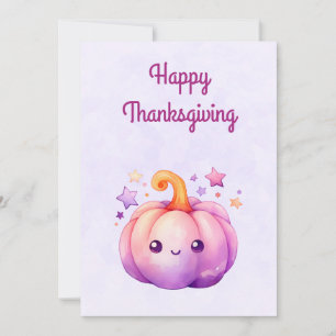 Cute Pastel Pumpkin with Stars Thanksgiving Holiday Card