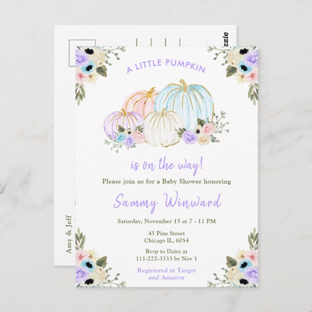 Cute Pastel Pumpkins Baby Shower Postcard (Front/Back)