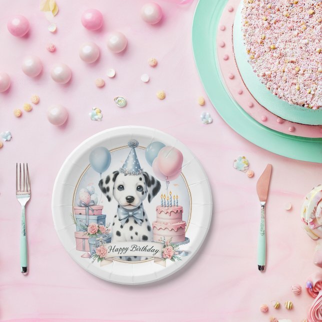 Cute Pastel Puppy Dalmatian - Birthday  Paper Plate (Creator Uploaded)