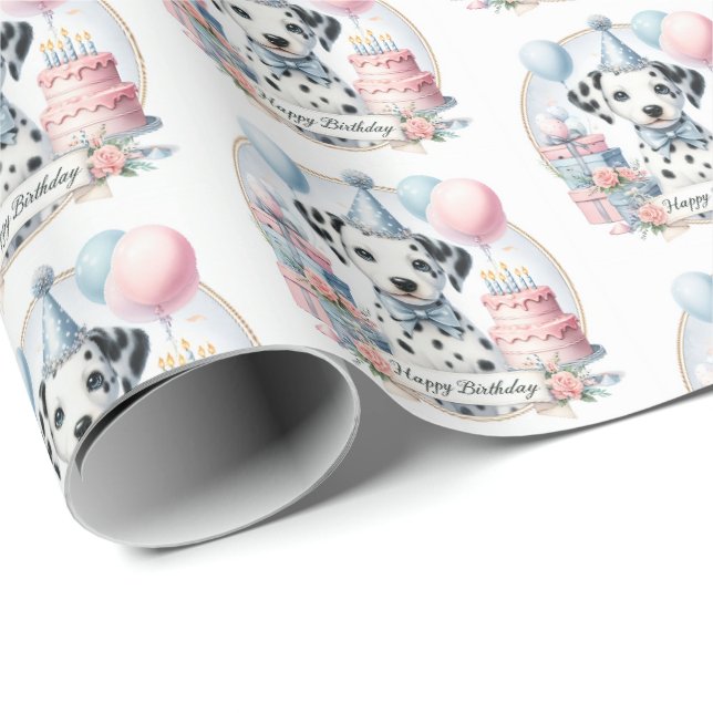 Cute Pastel Puppy Dalmatian - Birthday  Wrapping Paper (Roll Corner)