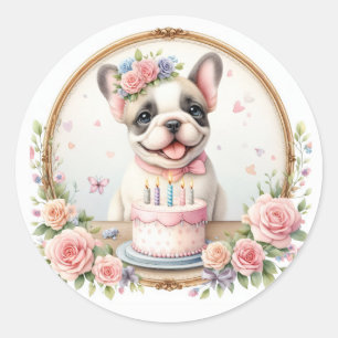Cute Pastel Puppy French Bulldog - Birthday  Classic Round Sticker