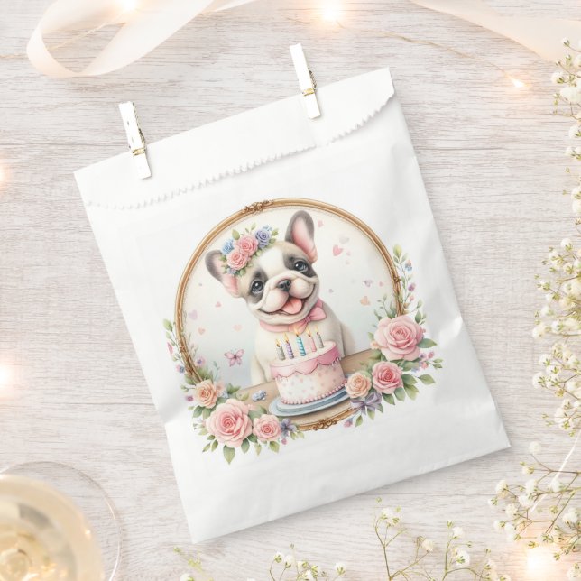 Cute Pastel Puppy French Bulldog - Birthday  Favour Bag (Clipped)