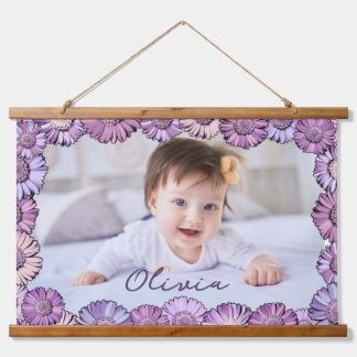  Cute Pastel Purple Daisy Name Photo Grandchildren Hanging Tapestry
