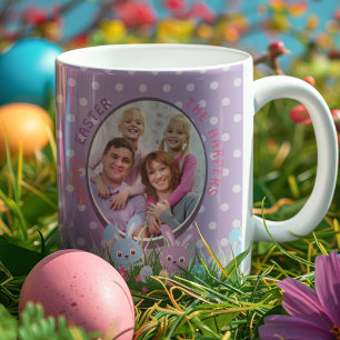 Cute Pastel Purple Hoppy Easter Family Photo Gifts Coffee Mug