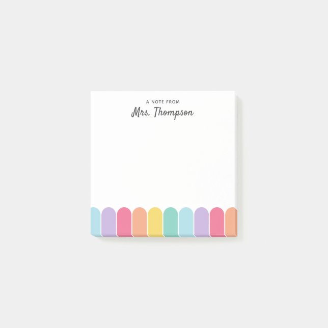 Cute Pastel Rainbow Arch Personalized Teacher Post-it Notes (Front)